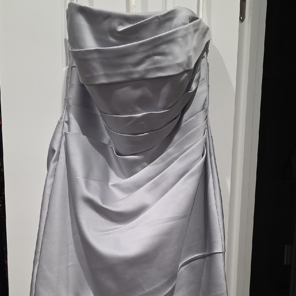 David's Bridal Strapless Silver Dress